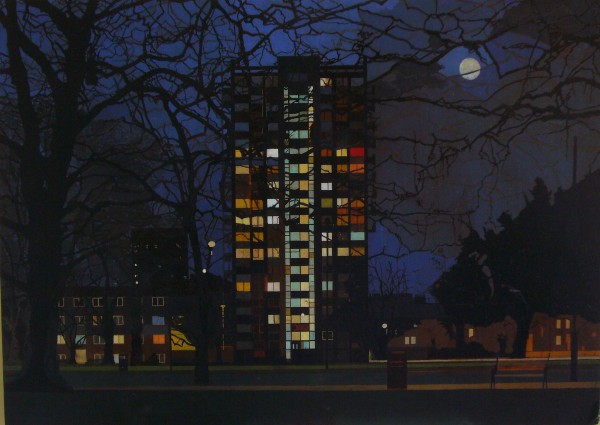 Mackinnon_James_Tower_at_Night_London_Fields_2012_oil_on_board